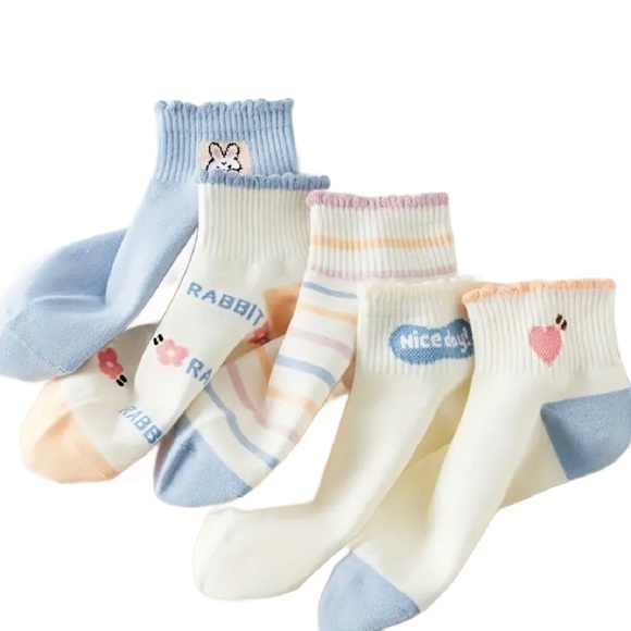 5 Pairs of Sock Ruffle Low Cut Ankle Cute Bunny Rabbit Women's Stockings Hosiery - Picture 9 of 9